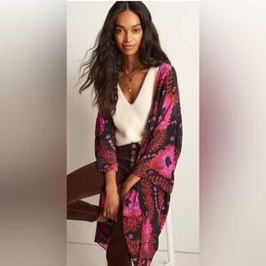 Anthropologie Amaryllis Duster Kimono  One Size  Bohemian Hippie Pink Festival